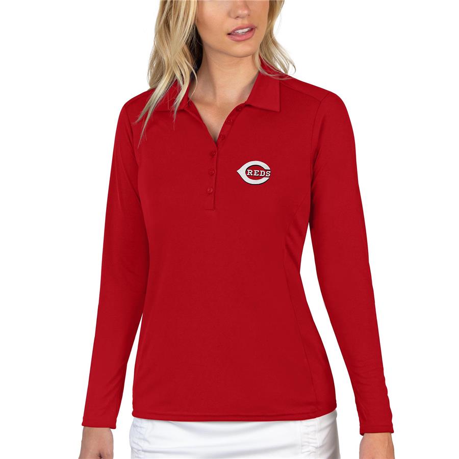 Cincinnati Reds Antigua Women's Tribute Long Sleeve Polo - Red