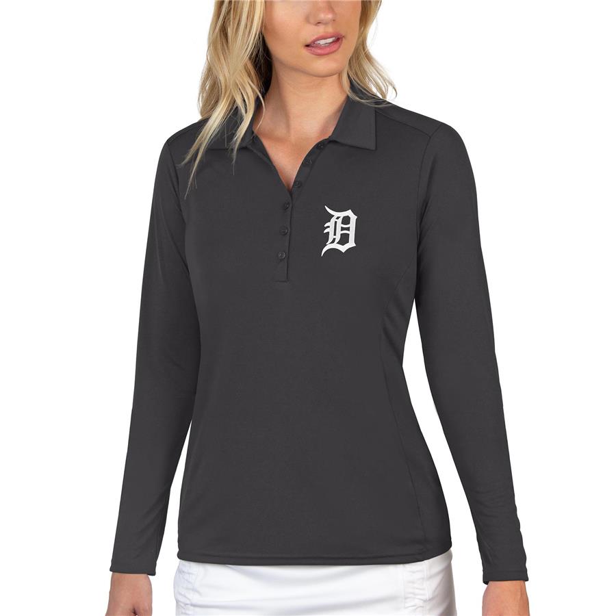 Detroit Tigers Antigua Women's Tribute Long Sleeve Polo - Gray