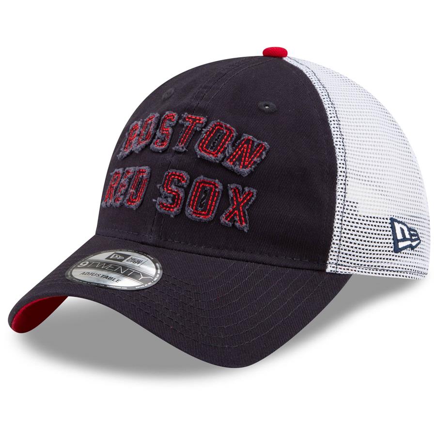 Boston Red Sox New Era Frayed Wordmark Trucker 9TWENTY Adjustable Hat - Navy