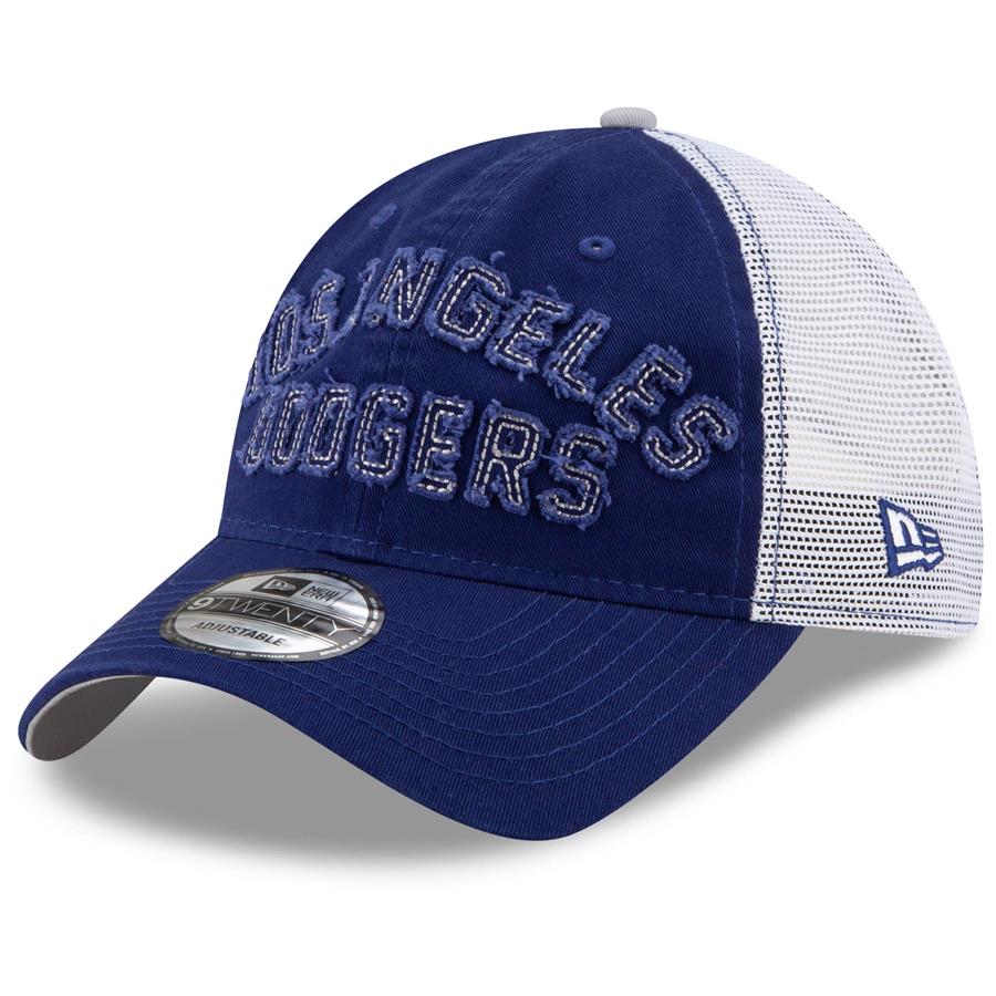 Los Angeles Dodgers New Era Frayed Wordmark Trucker 9TWENTY Adjustable Hat - Royal