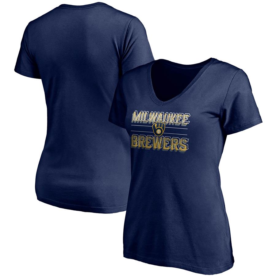 Milwaukee Brewers Fanatics Branded Women's Compulsion to Win V-Neck T-Shirt - Navy