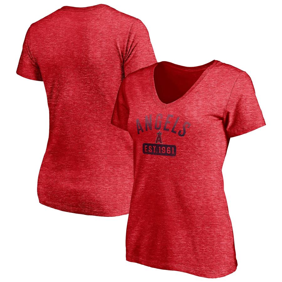 Los Angeles Angels Fanatics Branded Women's Old Time Favorite V-Neck T-Shirt - Heathered Red