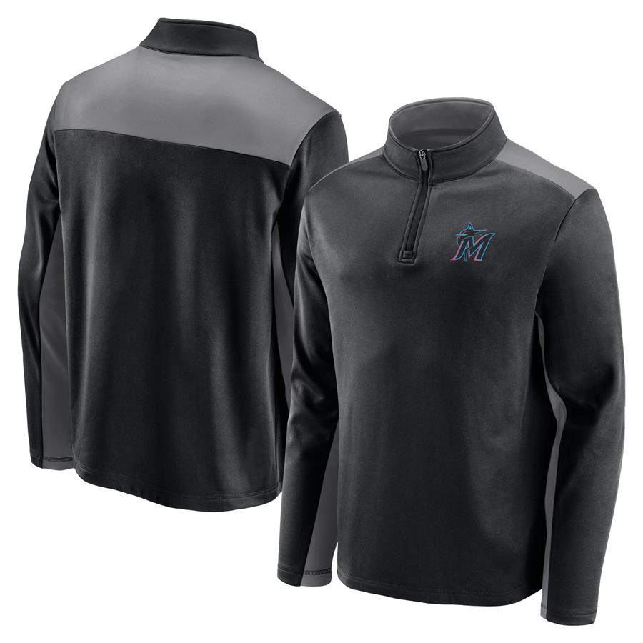 Miami Marlins Fanatics Branded Team Primary Logo Quarter-Zip Jacket - Black