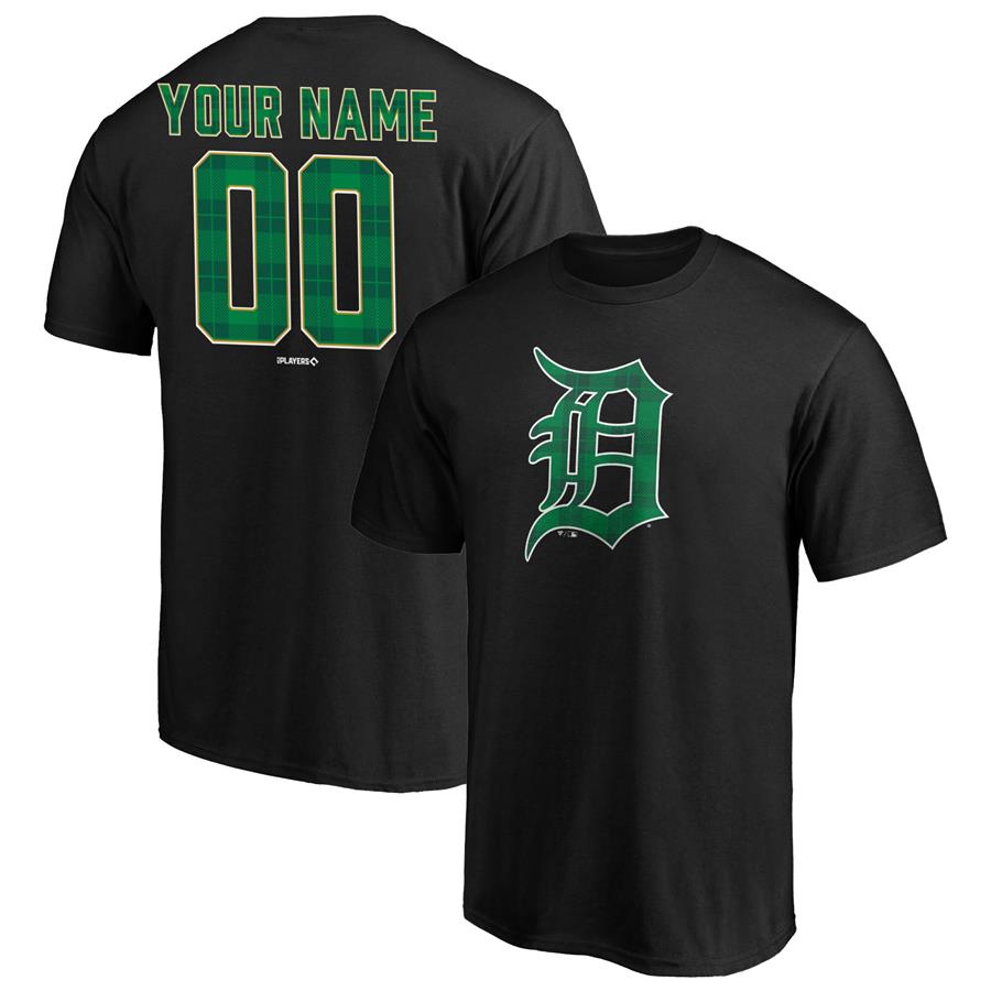 Detroit Tigers Fanatics Branded Emerald Plaid Personalized Name & Number T-Shirt - Black
