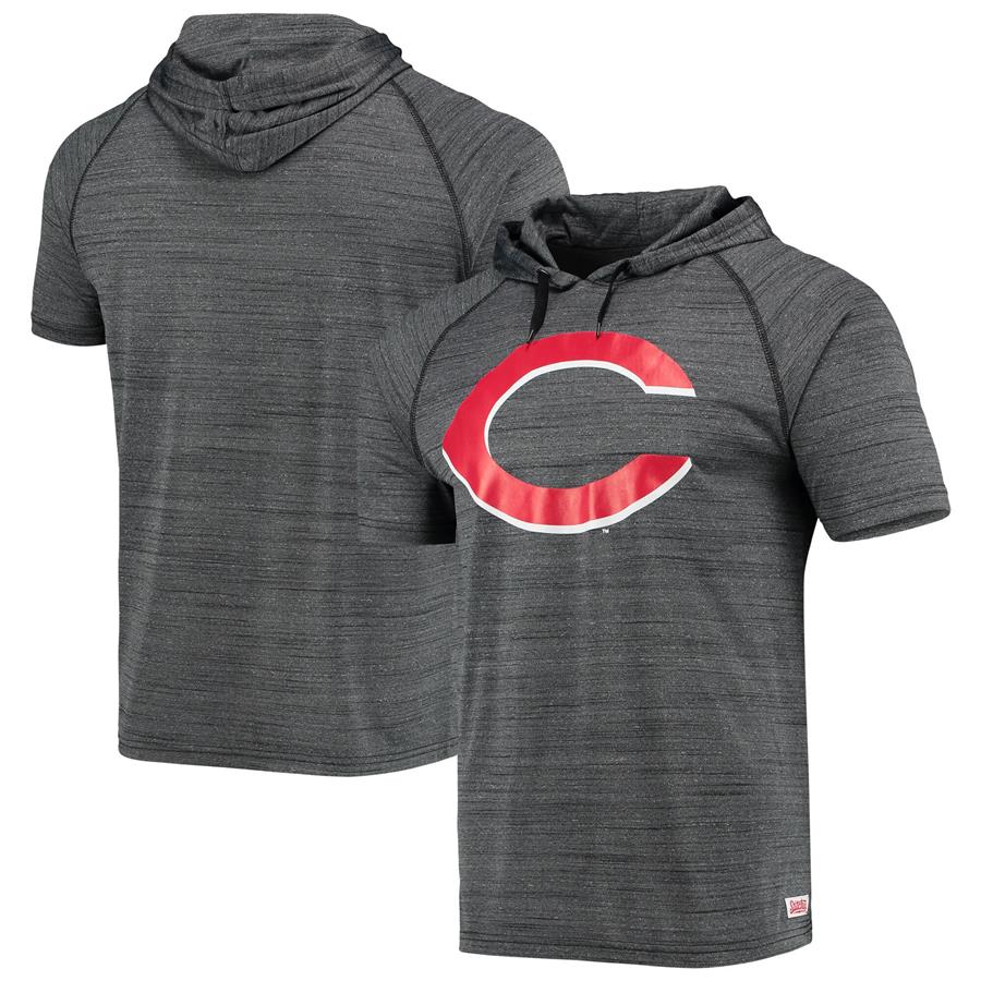 Cincinnati Reds Stitches Raglan Short Sleeve Pullover Hoodie - Charcoal