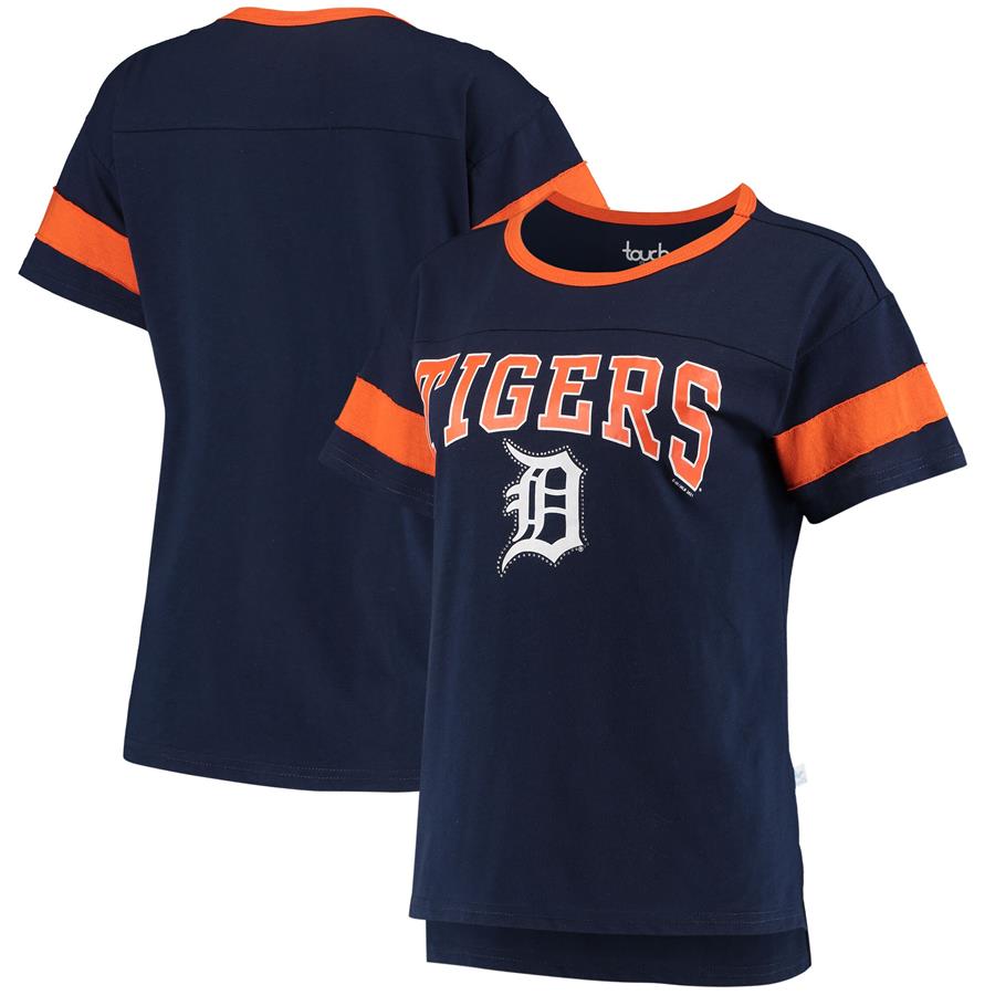 Detroit Tigers Touch Women's Wild Card Boat Neck T-Shirt - Navy