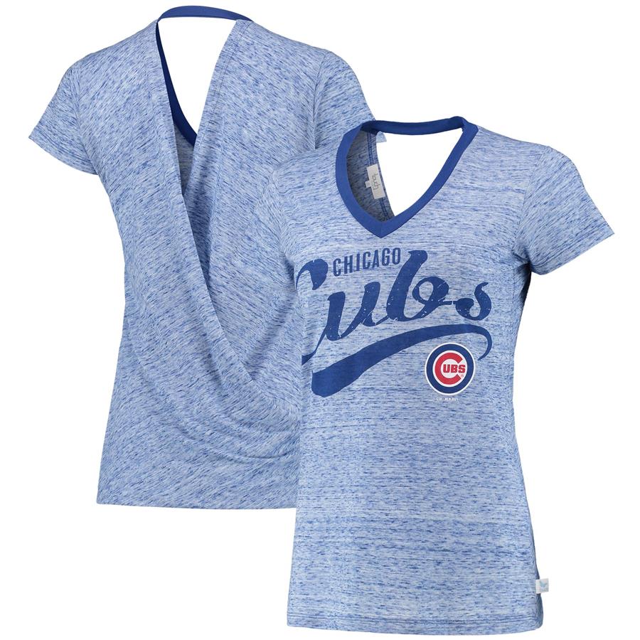 Chicago Cubs Touch Women's Hail Mary V-Neck Back Wrap T-Shirt - Royal