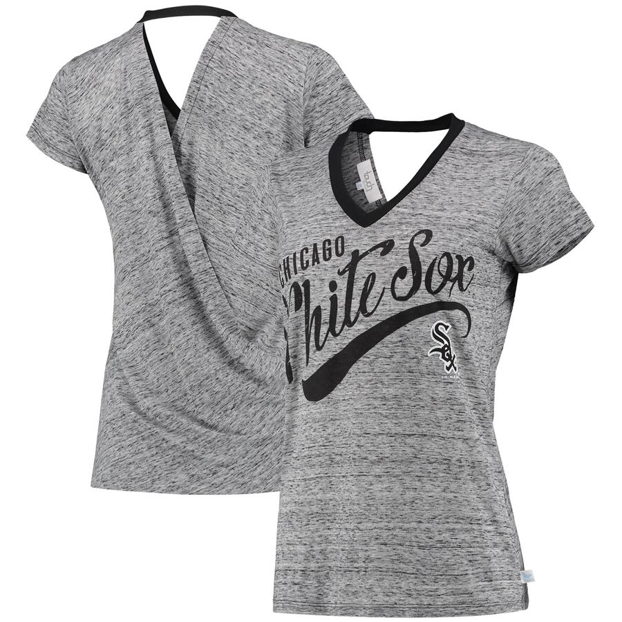Chicago White Sox Touch Women's Hail Mary V-Neck Back Wrap T-Shirt - Black