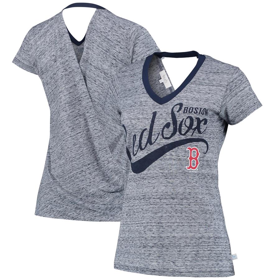 Boston Red Sox Touch Women's Hail Mary V-Neck Back Wrap T-Shirt - Navy