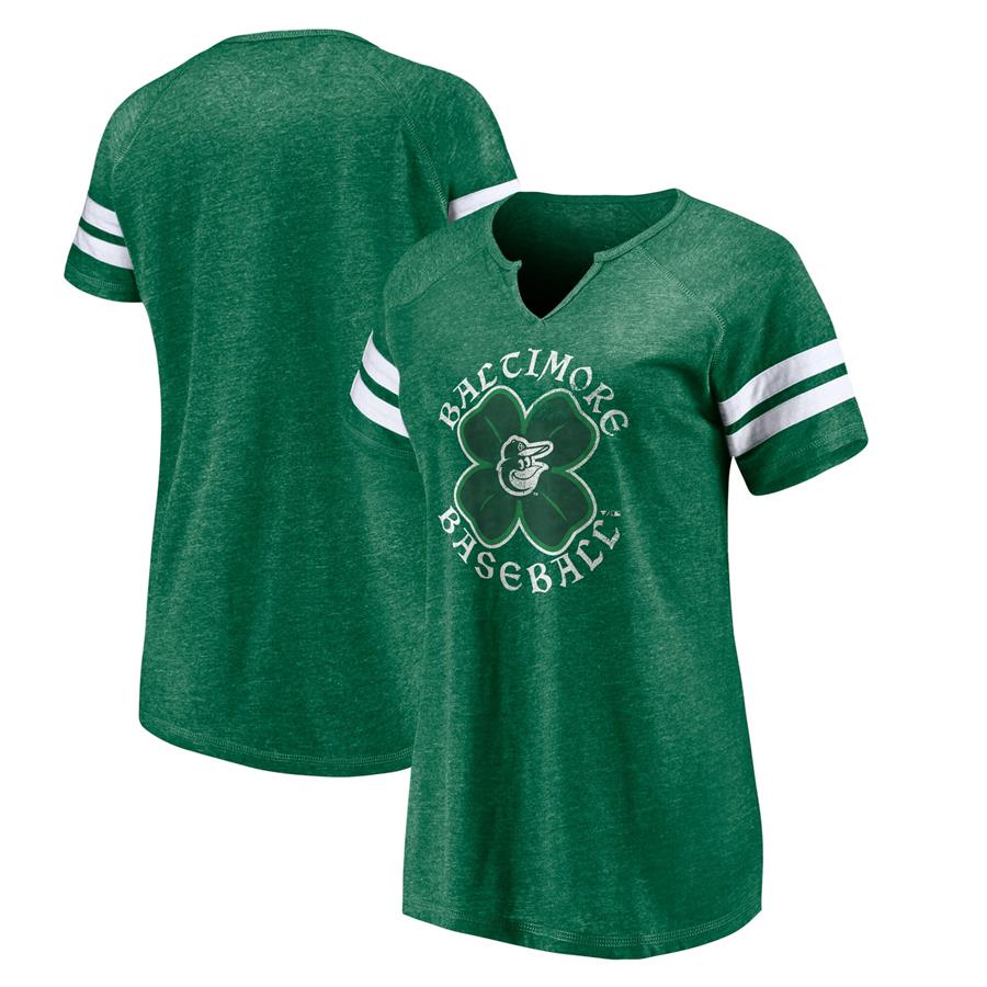 Baltimore Orioles Fanatics Branded Women's St. Patrick's Day Celtic Crew Tri-Blend Raglan Notch Neck T-Shirt - Green