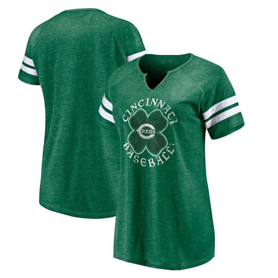 Cincinnati Reds Fanatics Branded Women's St. Patrick's Day Celtic Crew Tri-Blend Raglan Notch Neck T-Shirt - Green