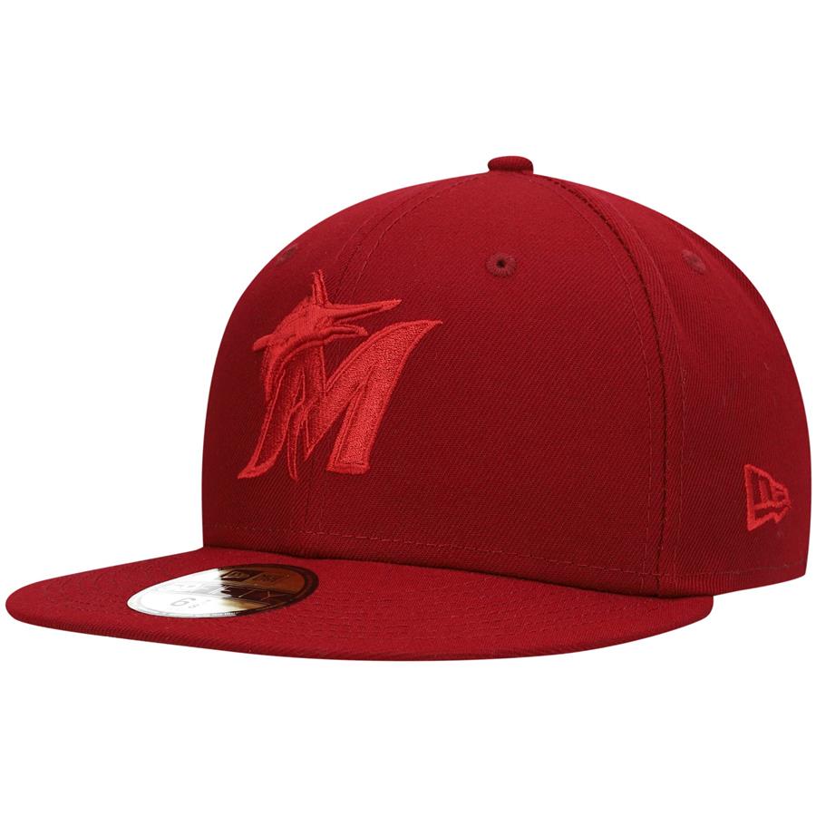 Miami Marlins New Era Tonal 59FIFTY Fitted Hat - Cardinal