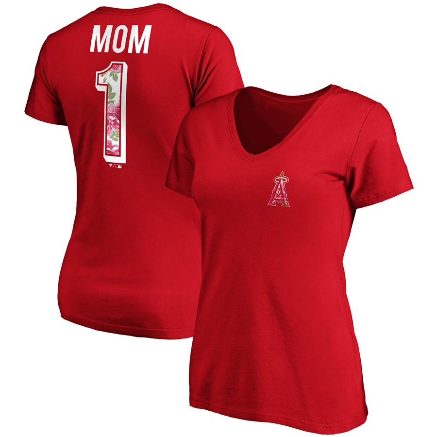 Los Angeles Angels Fanatics Branded Women's Mother's Day Logo V-Neck T-Shirt - Red