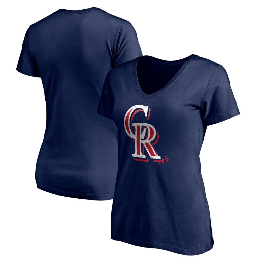 Colorado Rockies Fanatics Branded Women's Red White & Team V-Neck T-Shirt - Navy