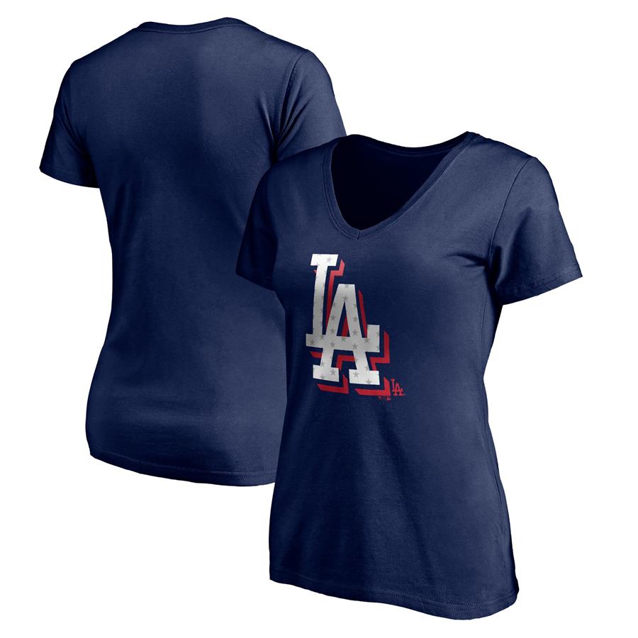 Los Angeles Dodgers Fanatics Branded Women's Red White & Team V-Neck T-Shirt - Navy