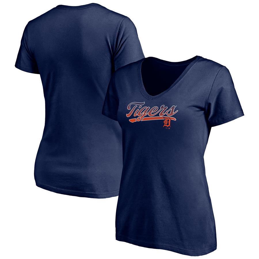 Detroit Tigers Fanatics Branded Women's Steppin Up V-Neck T-Shirt - Navy