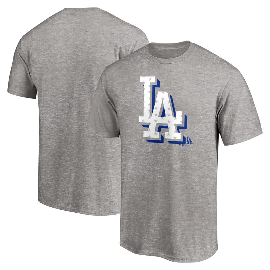 Los Angeles Dodgers Fanatics Branded Red White and Team Logo T-Shirt - Heathered Gray