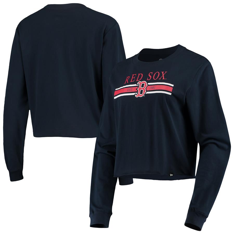 Boston Red Sox New Era Women's Cropped Long Sleeve T-Shirt - Navy