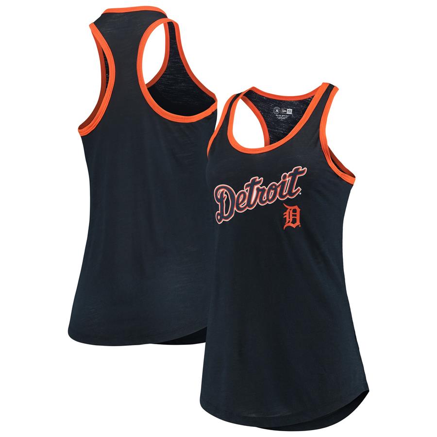 Detroit Tigers New Era Women's Slub Ringer Tank Top - Navy