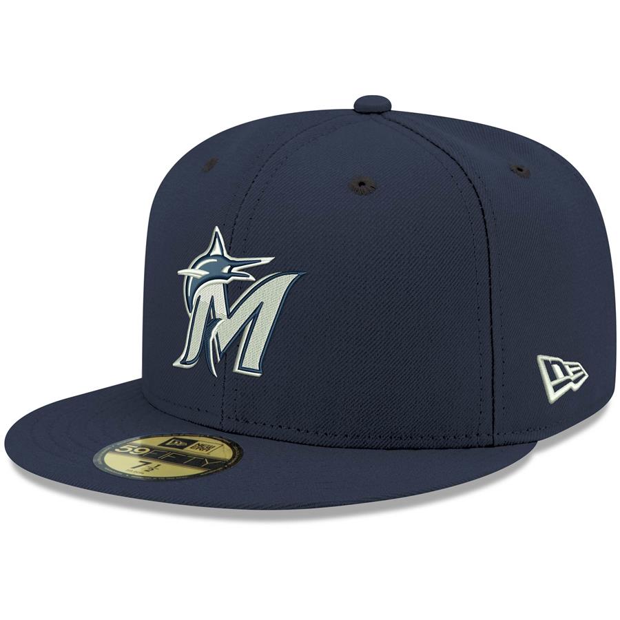 Miami Marlins New Era Logo White 59FIFTY Fitted Hat - Navy