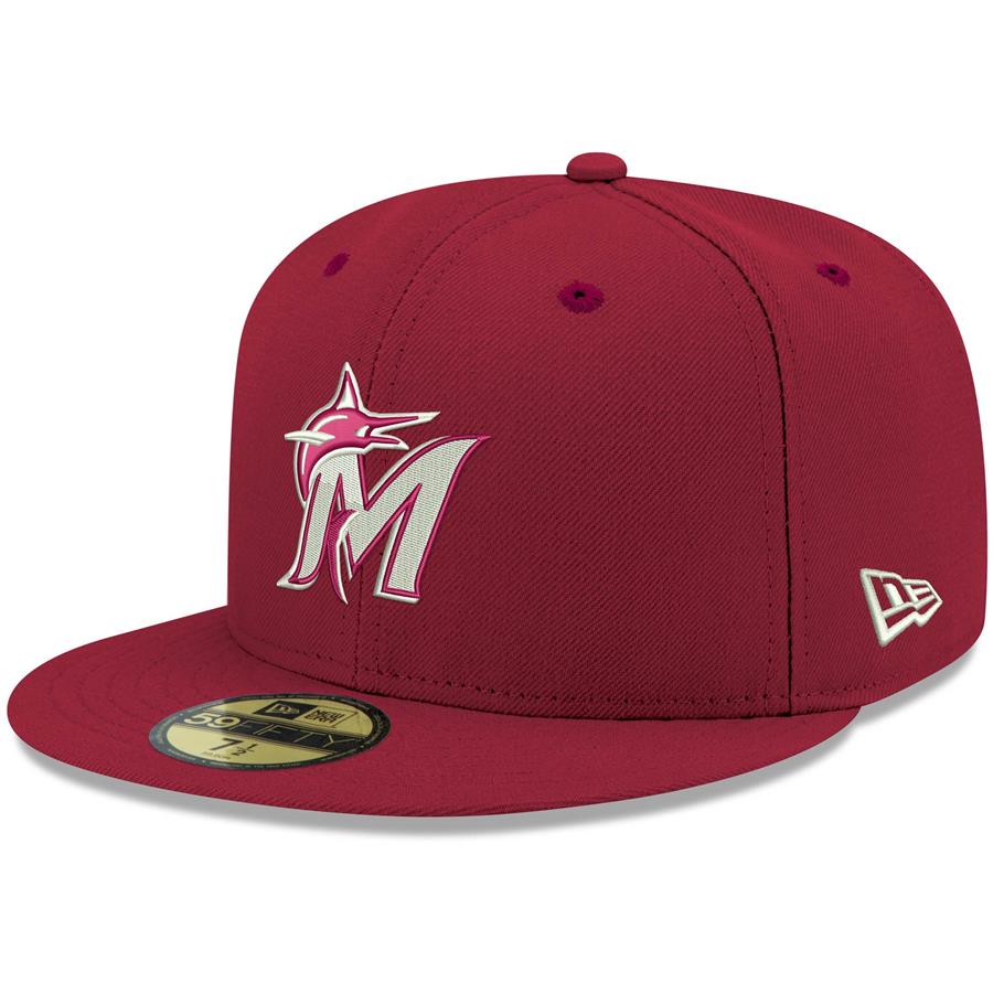 Miami Marlins New Era Logo White 59FIFTY Fitted Hat - Cardinal