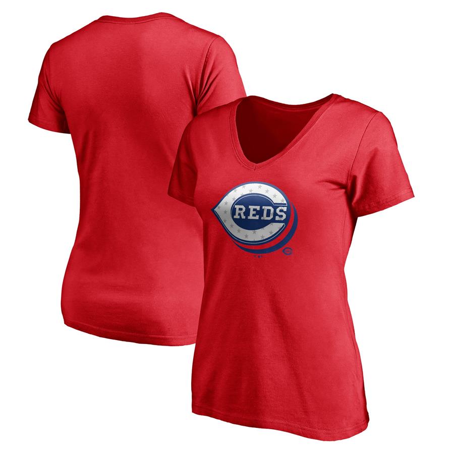 Cincinnati Reds Fanatics Branded Women's Red White and Team V-Neck T-Shirt - Red