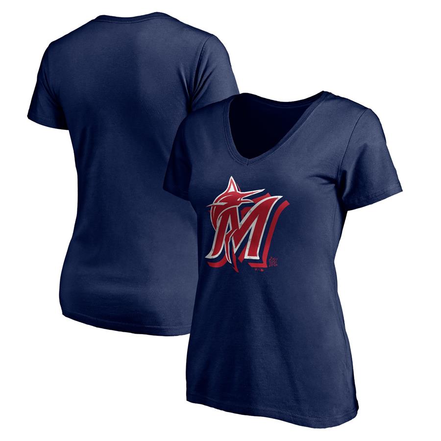 Miami Marlins Fanatics Branded Women's Red White and Team V-Neck T-Shirt - Navy