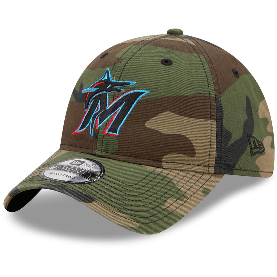 Miami Marlins New Era Woodland Core Classic 9TWENTY Adjustable Hat - Camo