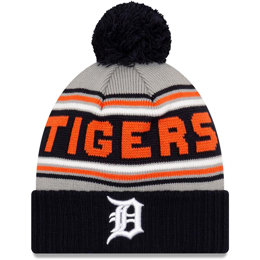 Detroit Tigers New Era Cheer Cuffed Knit Hat with Pom - Black