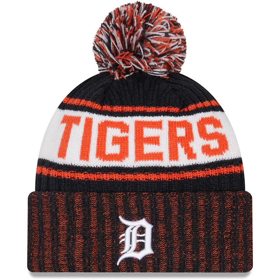 Detroit Tigers New Era Marl Cuffed Knit Hat with Pom - Navy