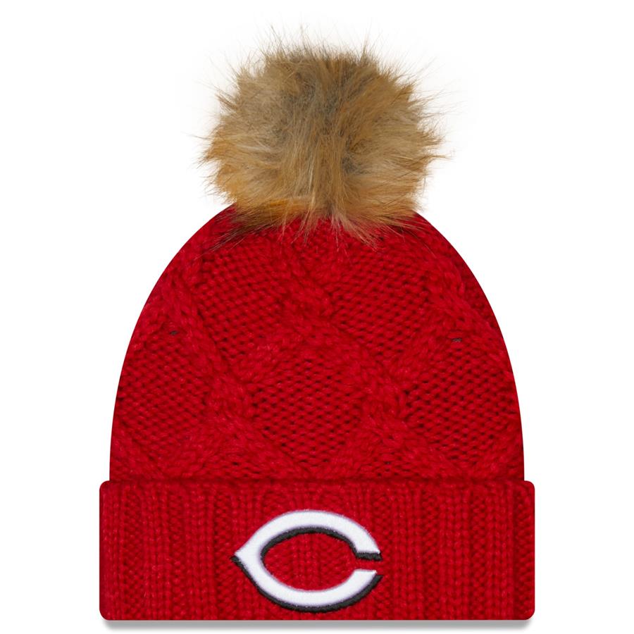 Cincinnati Reds New Era Women's Luxe Cuffed Knit Hat with Pom - Red