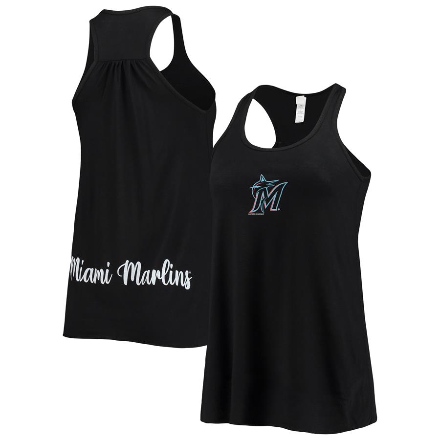 Miami Marlins Soft as a Grape Women's Front & Back Tank Top - Black