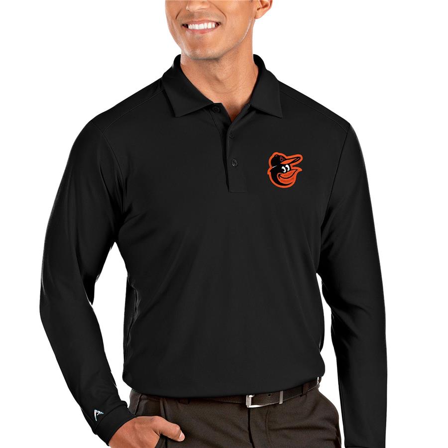 Baltimore Orioles Antigua Tribute Long Sleeve Polo - Black