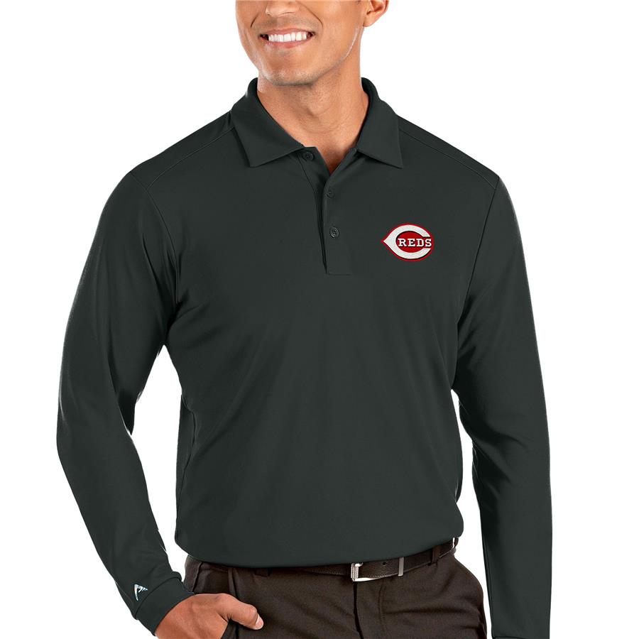 Cincinnati Reds Antigua Tribute Long Sleeve Polo - Gray