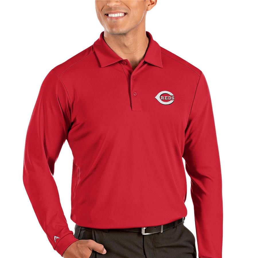 Cincinnati Reds Antigua Tribute Long Sleeve Polo - Red