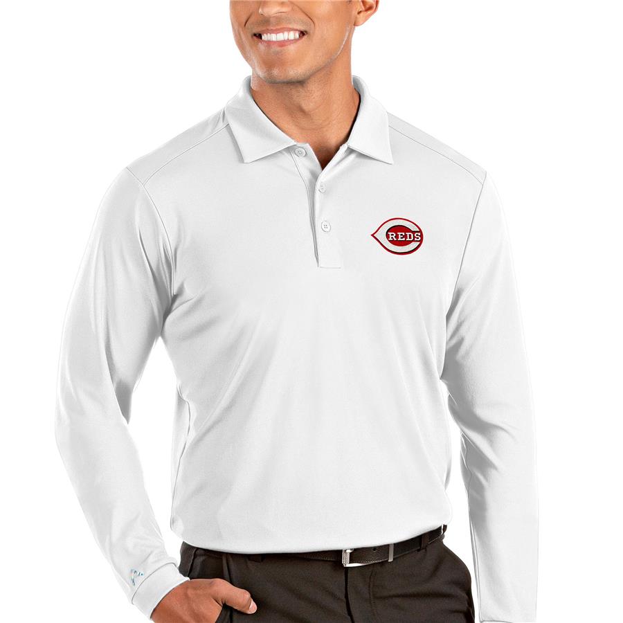 Cincinnati Reds Antigua Tribute Long Sleeve Polo - White