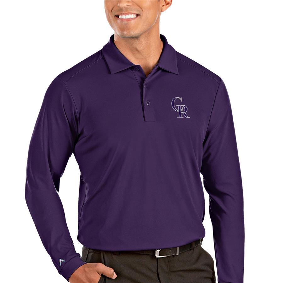 Colorado Rockies Antigua Tribute Long Sleeve Polo - Purple
