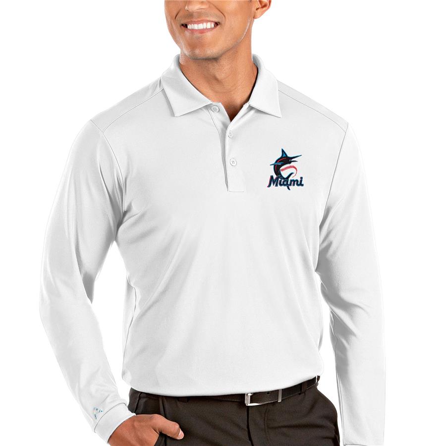 Miami Marlins Antigua Tribute Long Sleeve Polo - White