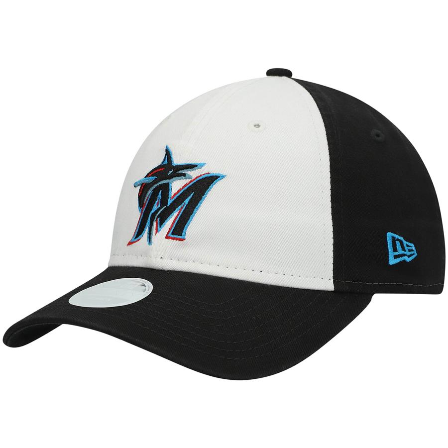 Miami Marlins New Era Women's 9TWENTY Color Block Adjustable Hat - White