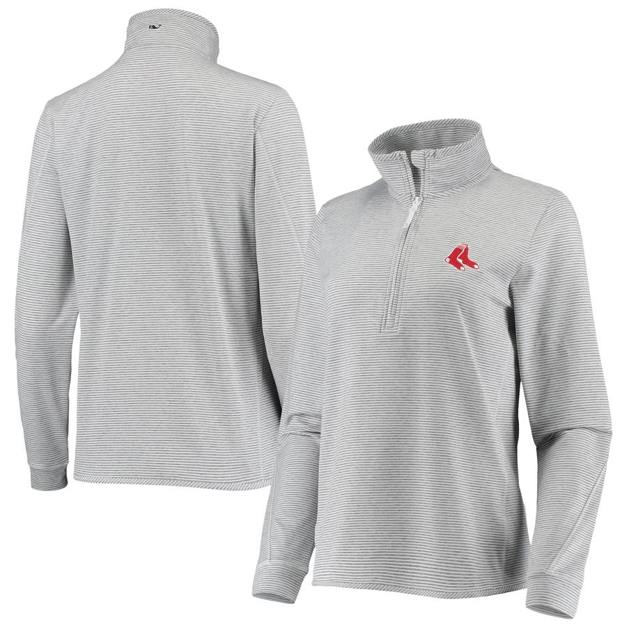 Boston Red Sox Vineyard Vines Women's Stripe Sankaty Half-Zip Pullover Jacket - Heathered Gray