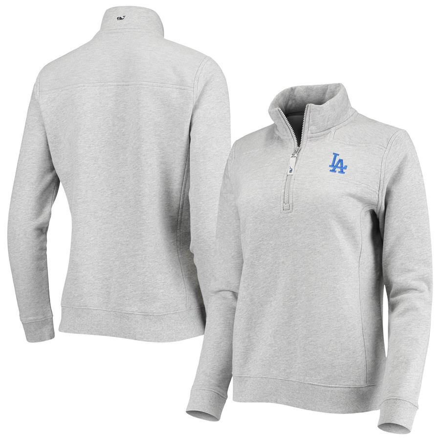 Los Angeles Dodgers Vineyard Vines Women's Shep Shirt Quarter-Zip Jacket - Heathered Gray