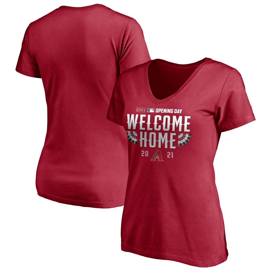 Arizona Diamondbacks Fanatics Branded Women's 2021 Opening Day V-Neck T-Shirt - Red