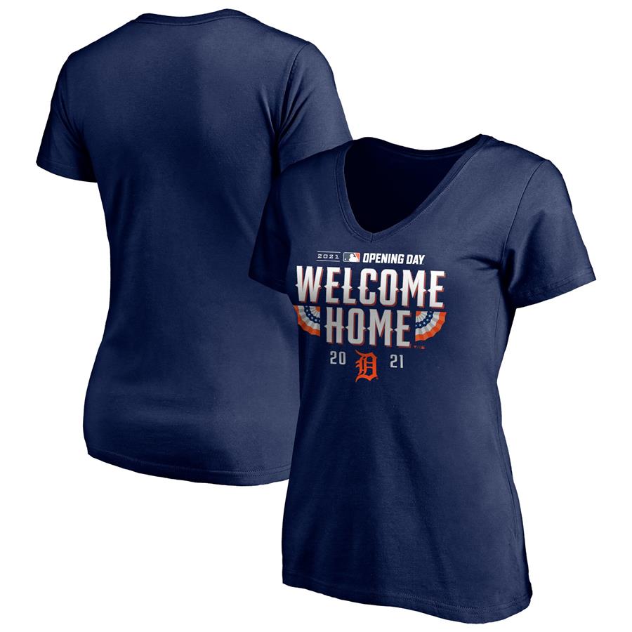 Detroit Tigers Fanatics Branded Women's 2021 Opening Day V-Neck T-Shirt - Navy