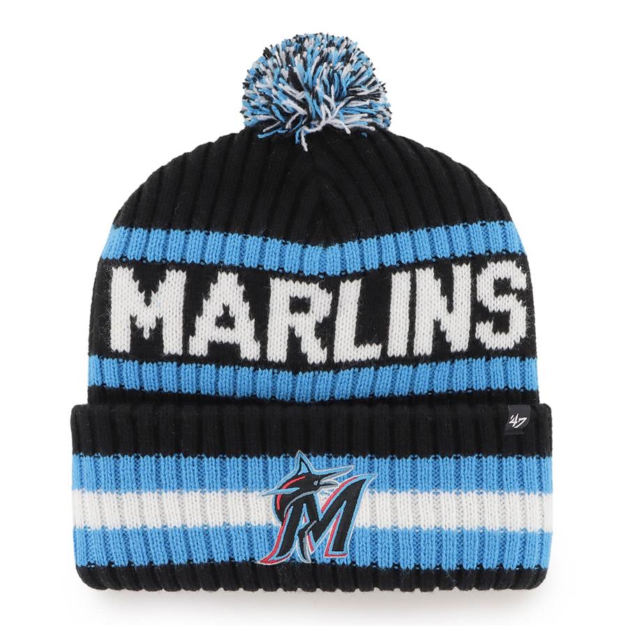 Miami Marlins '47 Bering Cuffed Knit Hat with Pom - Black