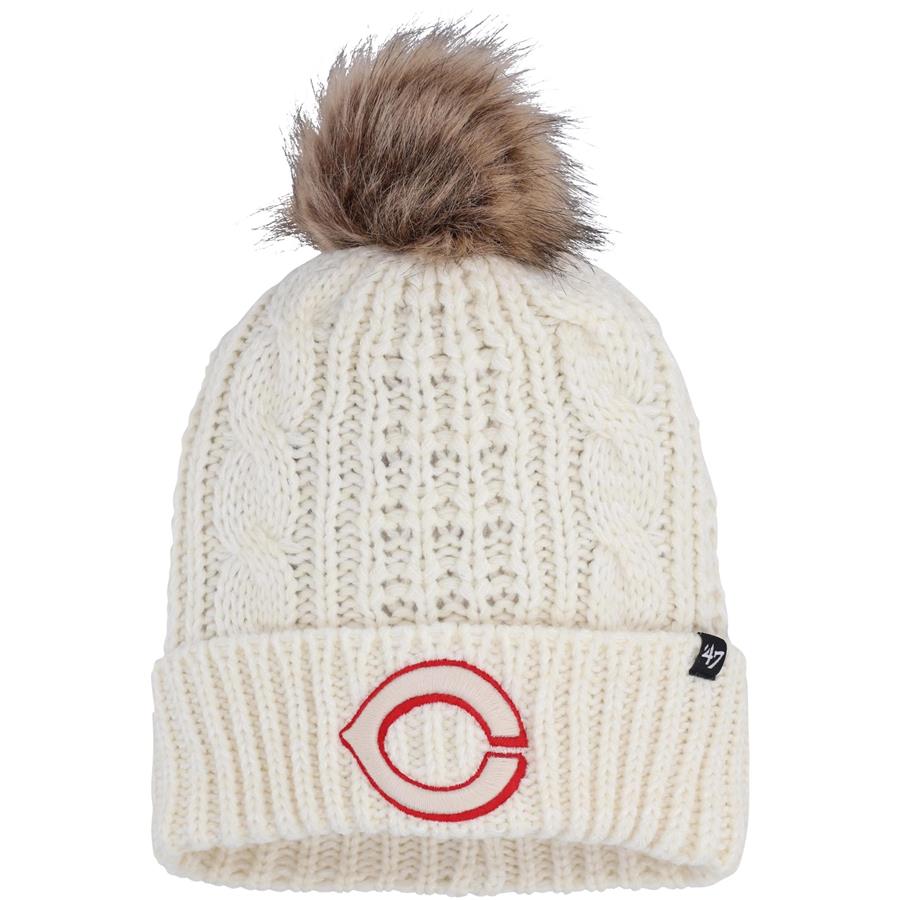 Cincinnati Reds '47 Women's Meeko Cuffed Knit Hat with Pom - Cream