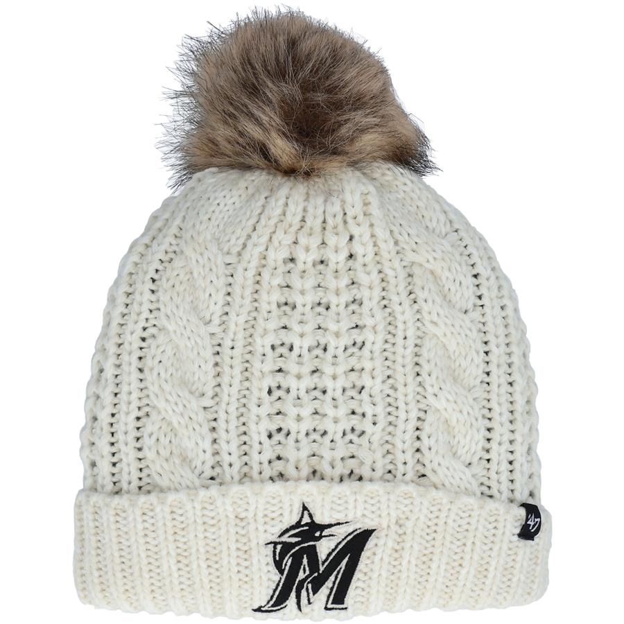 Miami Marlins '47 Women's Meeko Cuffed Knit Hat with Pom - Cream