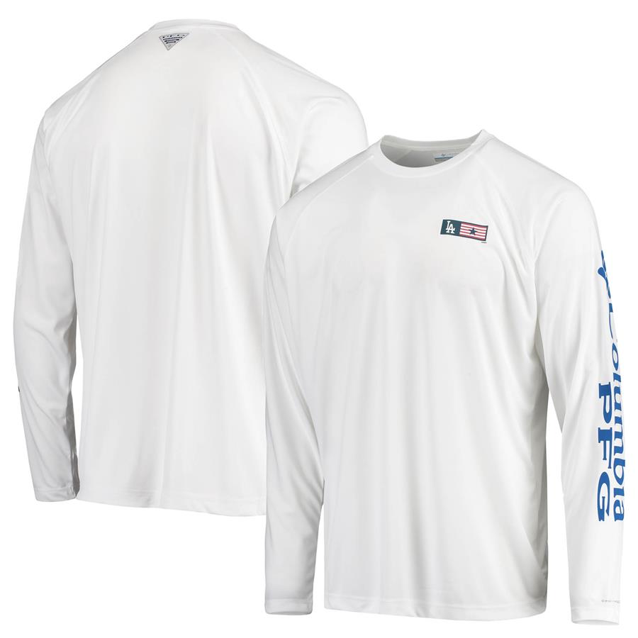 Los Angeles Dodgers Columbia Americana Terminal Tackle Omni-Shade Raglan Long Sleeve T-Shirt - White