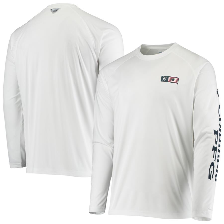 Detroit Tigers Columbia Americana Terminal Tackle Omni-Shade Raglan Long Sleeve T-Shirt - White