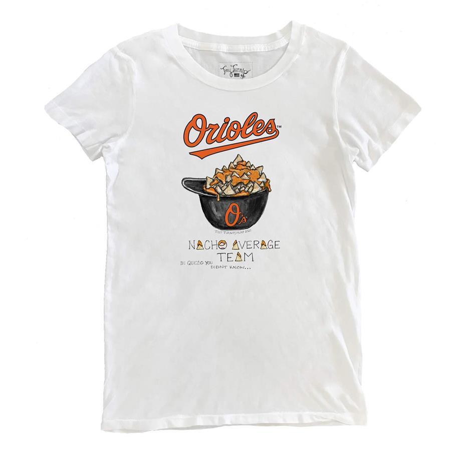 Baltimore Orioles Tiny Turnip Women's Nacho Helmet T-Shirt - White