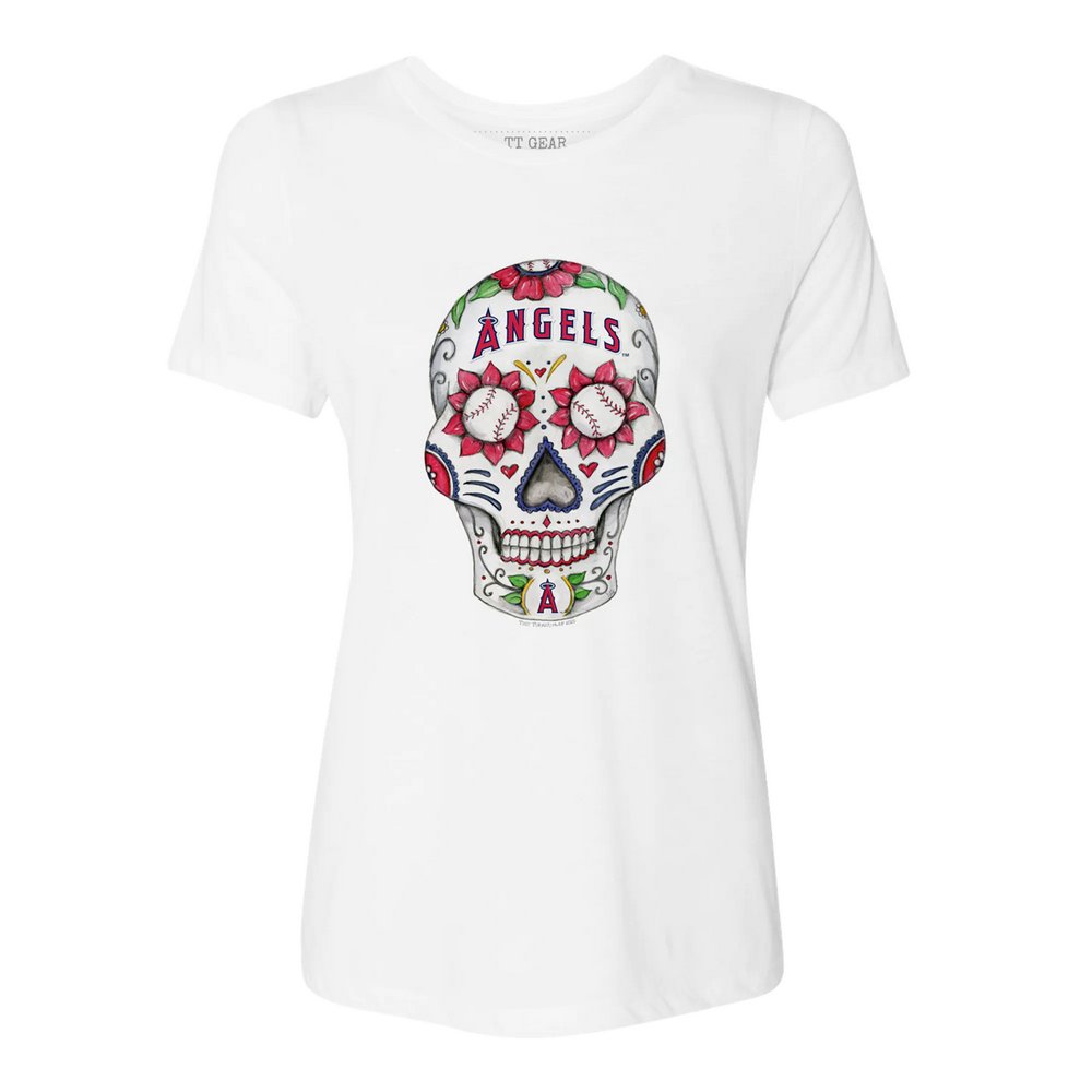 Los Angeles Angels Tiny Turnip Women's Sugar Skull T-Shirt - White
